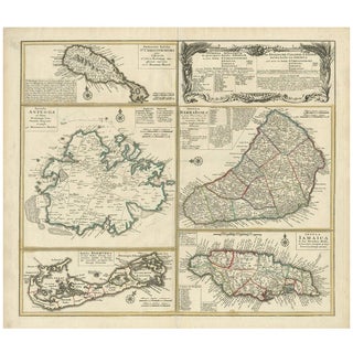 Map of St Kitts, Antigua, Bermuda, Barbados and Jamaica, 1745 For Sale