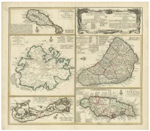 Map of St Kitts, Antigua, Bermuda, Barbados and Jamaica, 1745