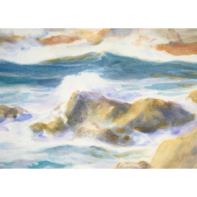 Paper Rocky California Seascape in Watercolor on Paper by Paul Dougherty For Sale - Image 7 of 11