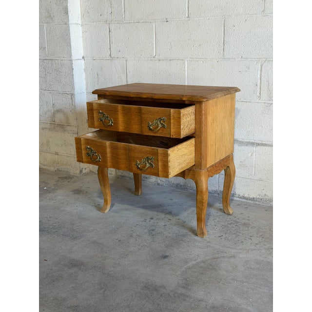 Brown Vintage Danish Oak Nightstand End Table W Serpentine Drawers Scandinavian Style For Sale - Image 8 of 9