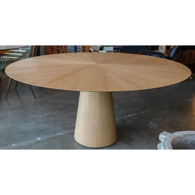 Custom Mid Century Style Round Oak Dining Table With Pedestal Base
