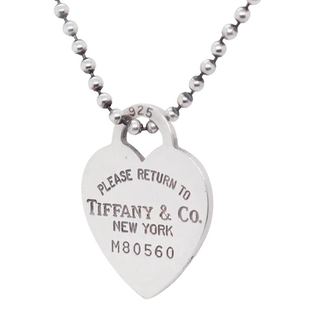 Vintage Return to Tiffany Sterling Silver Heart Tag Pendant & Dog Tag Chain Necklace For Sale