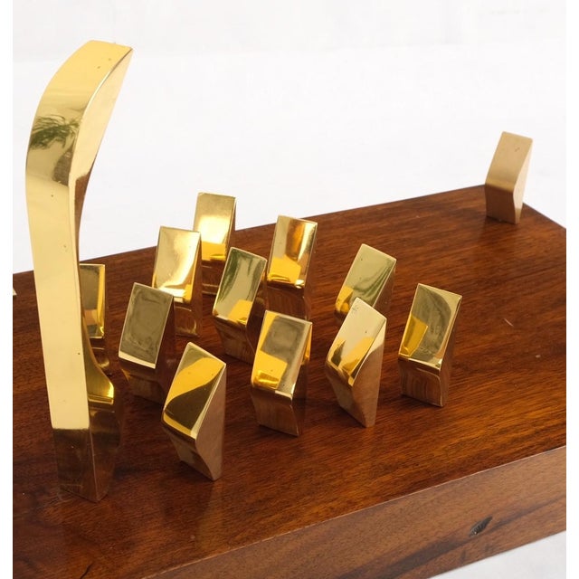 Mid 20th Century Modern Flock of Birds Sculpture Solid Brass Figurines on Walnut Rectangle Block For Sale - Image 14 of 17