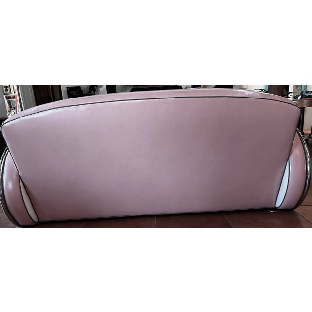 Donald Deskey 1980s Deco Streamline Moderne, Tubular Chrome, Sofa, Chair and Ottoman Custom Made by Jazz- Art Deco Revival Interiors California / New York For Sale - Image 4 of 12