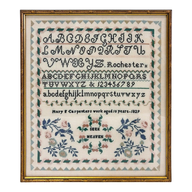 19th Century Reproduction Cross Stitch Sampler For Sale