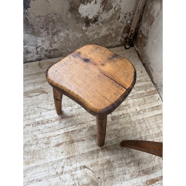 Vintage Oak Stools by Henri Bataille, 1950s, Set of 2 For Sale - Image 12 of 18