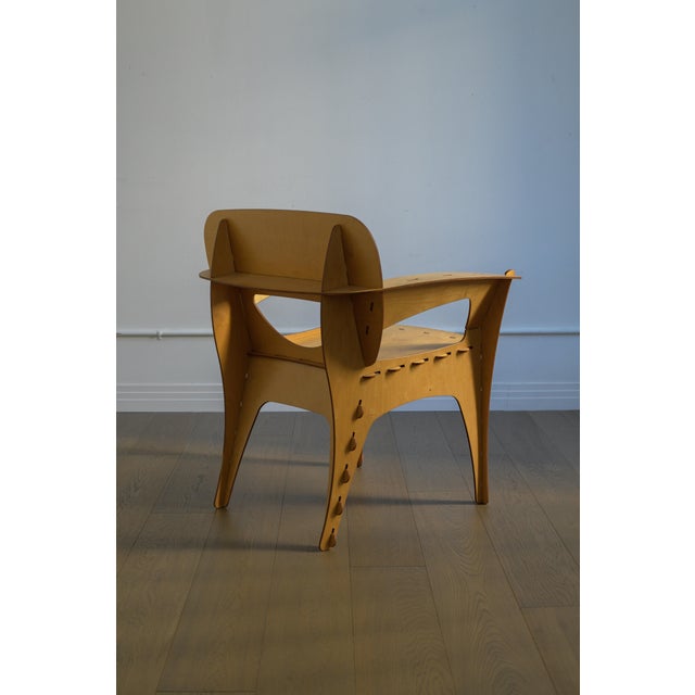 Khaki 1990 Attributed to David Kawecki Puzzle Chair in Laser-Cut Birch/Plywood, Usa For Sale - Image 8 of 18