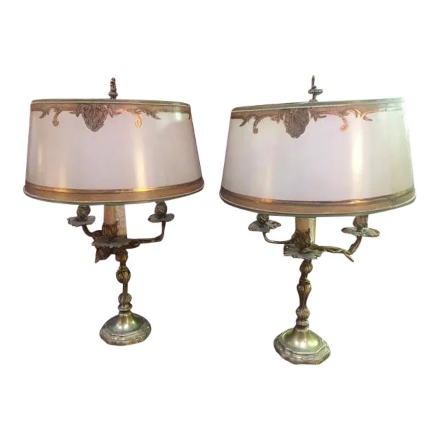 Early 20th Century Antique French Bronze Candle Lamps - A Pair For Sale