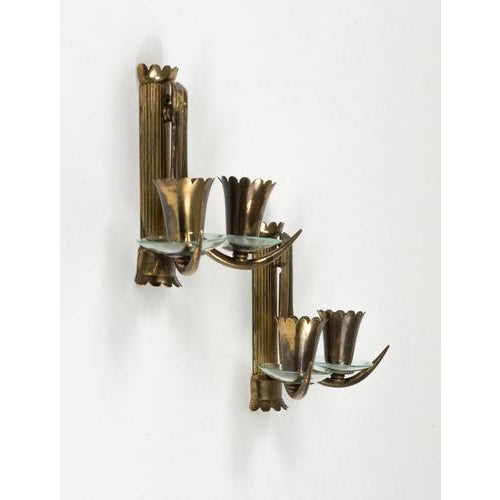 Mid-Century Sconces in Brass and Glass in the style of Gio Ponti, Italy, 1950s For Sale - Image 13 of 17