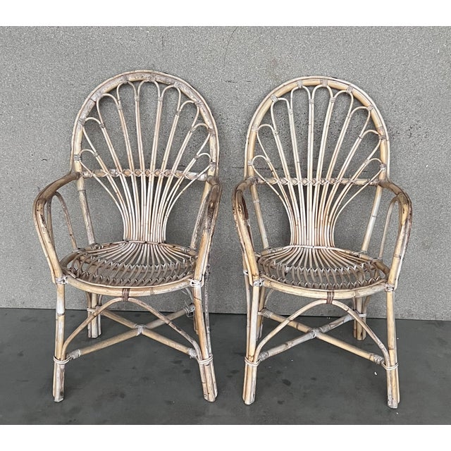 Spanish 1960s Pair of Spanish Bamboo Armchairs With Ovaled Back Rest For Sale - Image 3 of 9