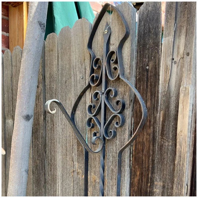 Black Large American Wrought Iron Lantern / Plant Hanger Wall Bracket For Sale - Image 8 of 10
