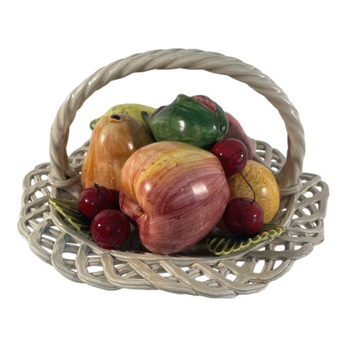 Mid 20th Century Italian Bassano Majolica Fruit Basket Bowl