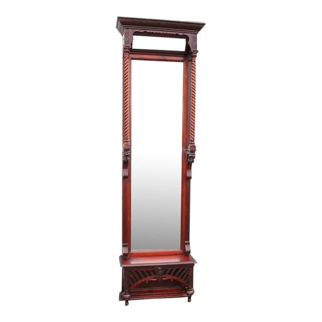 19th Century American Victorian Cherry Hallway Entryway Mirror For Sale