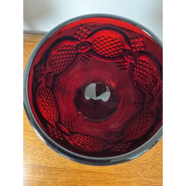 Vintage Ruby Red Pressed Glass Goblets Diamond Pattern Pedestal Stemwar - Set of 3 For Sale - Image 11 of 18