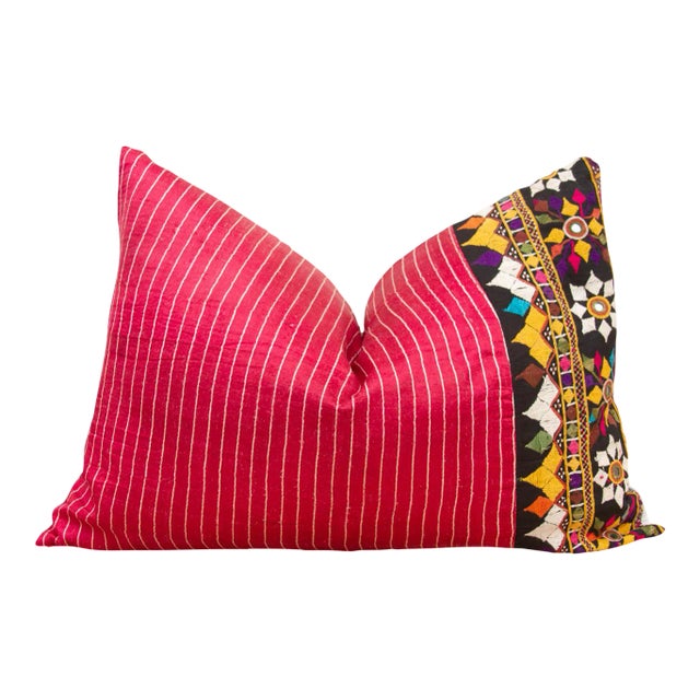 Arusha Antique Mashru Tribal Lumbar Pillow For Sale