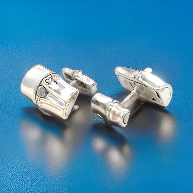 1990s Pair of Georg Jensen Estate Bambo Cufflinks Sterling Silver For Sale - Image 11 of 13