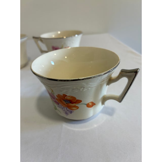 Vintage Ivory China Teacups With Platinum Trim and Poppy Motif, Set of 6 For Sale - Image 10 of 11
