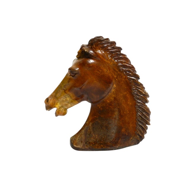 Large Horse Head Sculpture in Brown Soapstone, 1960s For Sale