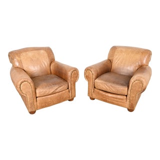 Ralph Lauren Art Deco Leather Lounge Chairs, Pair For Sale