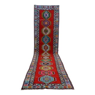 Turkish Hand-Knotted Runner Rug Bold Colors Hallway Rug - 2′8″ × 11′9″ For Sale