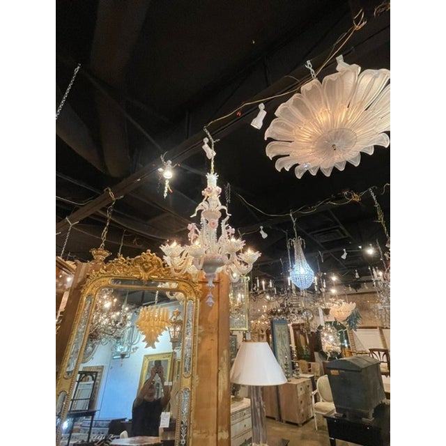 Antique Venetian Opalescent and Pink Chandelier For Sale - Image 9 of 9