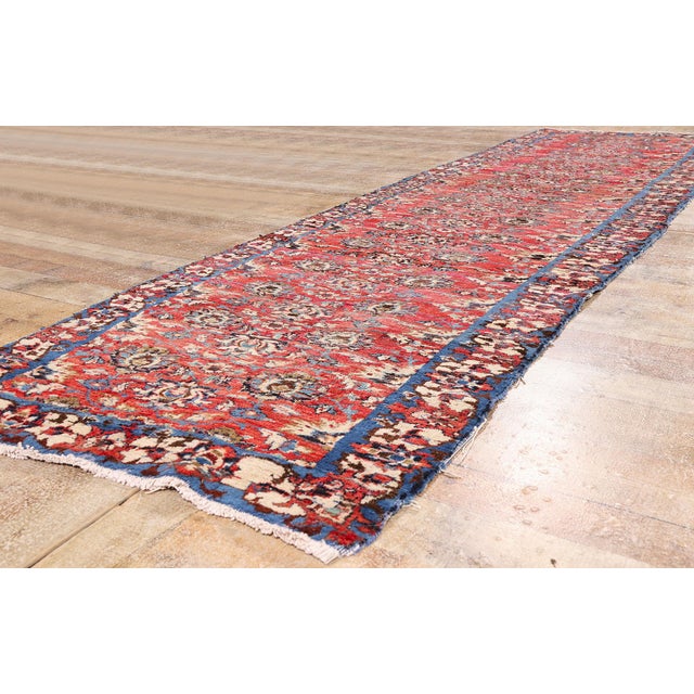 Red Antique Persian Mashhad Rug, 03'05 X 12'01 For Sale - Image 8 of 10