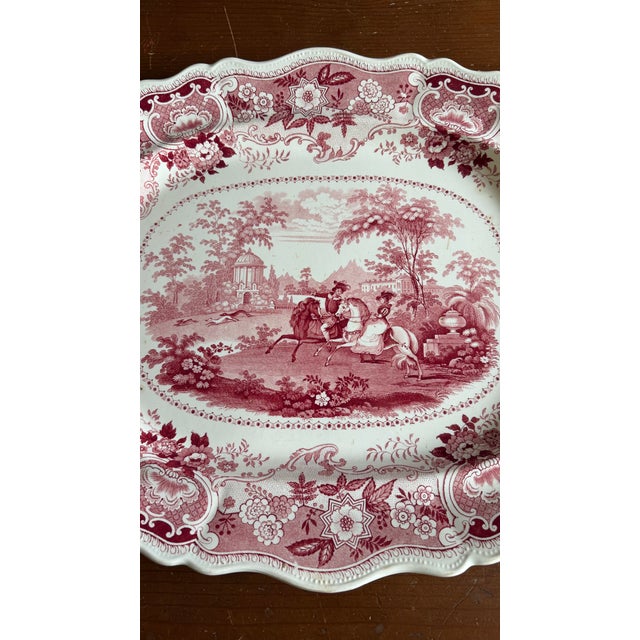 Farmhouse A Very Fine Antique Red Transferware Decorated Staffordshire Platter "Andalusia" Pattern by Adams, Circa 1840's For Sale - Image 3 of 15