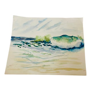 1960s Charming Watercolor Sea Scape on Woven Paper For Sale