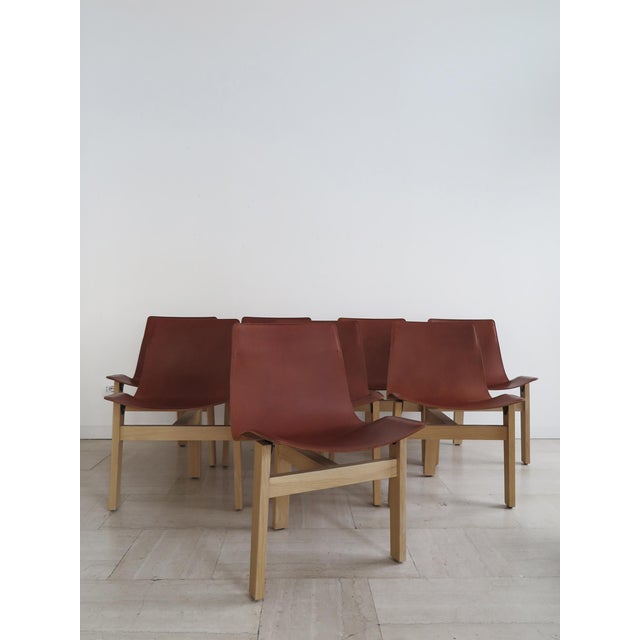 Italian Model 3T Chairs in Wood and Leather by Angelo Mangiarotti for Agapecasa, 2000s, Set of 8 For Sale - Image 4 of 18