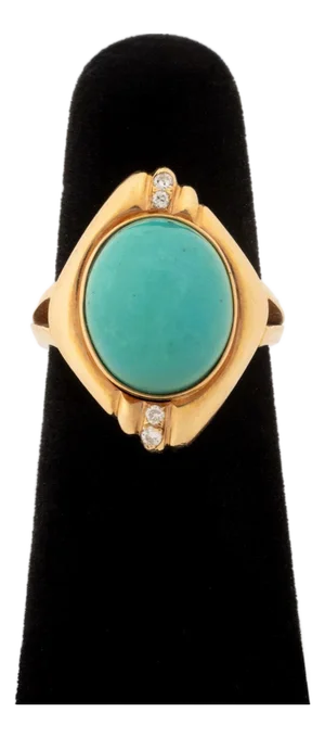 Vintage Modernist 14k Yellow Gold Turquoise Diamond Ring