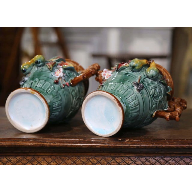Pair of 19th Century French Barbotine Majolica Vases With Pears For Sale - Image 10 of 11