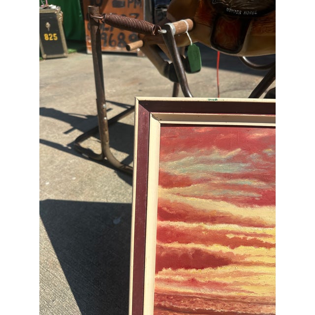 Up for consideration is a beautiful vintage framed seascape sunset painting on canvas. This would look lovely in your...