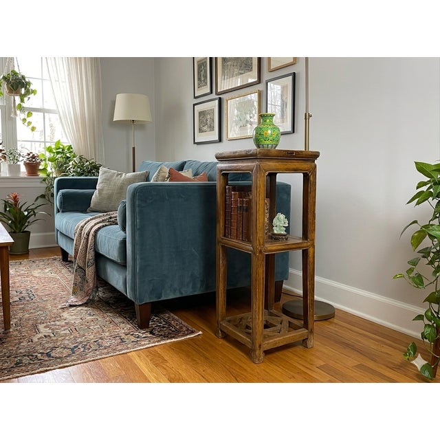 Vintage Patina Square Slim Wood Pedestal Display Stand Side Table For Sale In San Francisco - Image 6 of 10