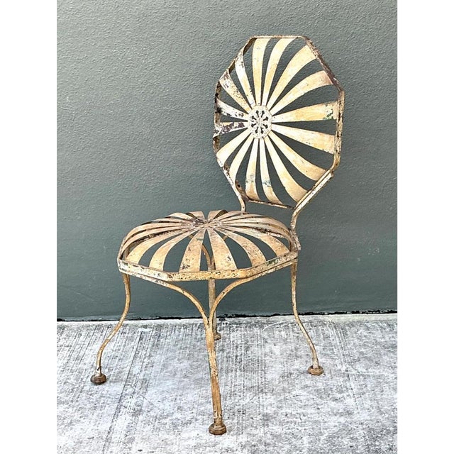 Vintage Heavily Distressed Francois Carre Sunburst Metal Chair For Sale - Image 10 of 12