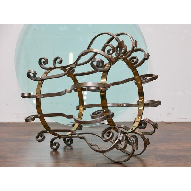 Mid-Century Modern Midcentury Italian Glass Top Center Table with Sculptural Steel and Brass Base For Sale - Image 3 of 12