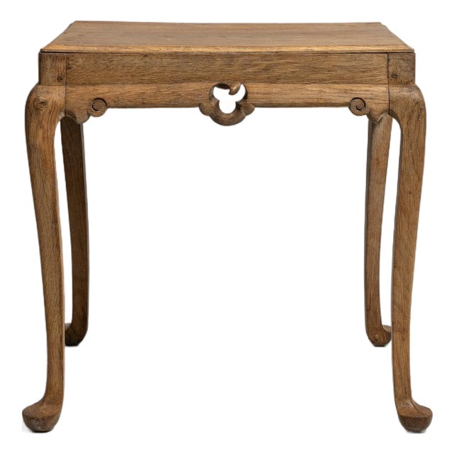 Early 20th Century France Weathered Honey Oak Carved Oak Side Table For Sale