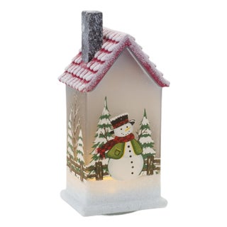 LED Lighted House with Snowman (Set of 2) For Sale