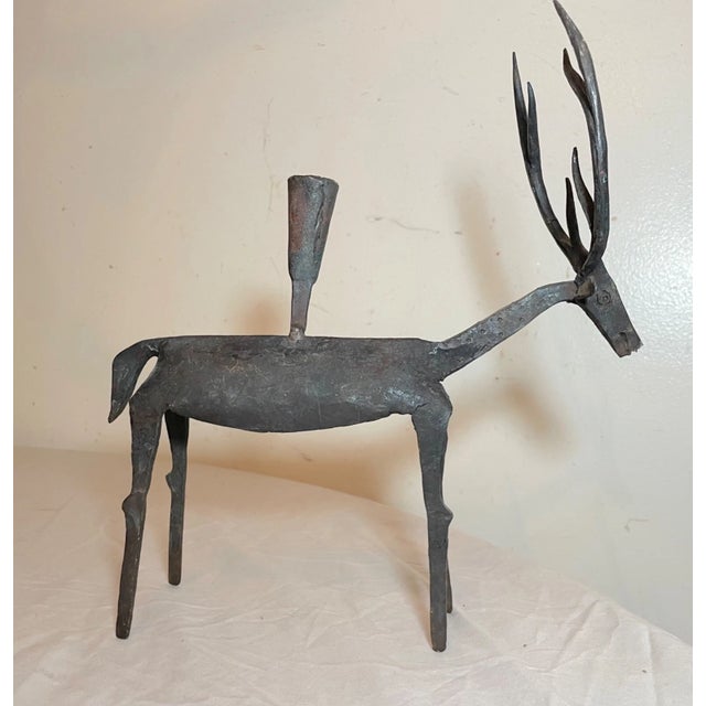 Up for sale is a wonderful antique handmade wrought iron deer candle holder sculpture. It's completely wrought and forged...