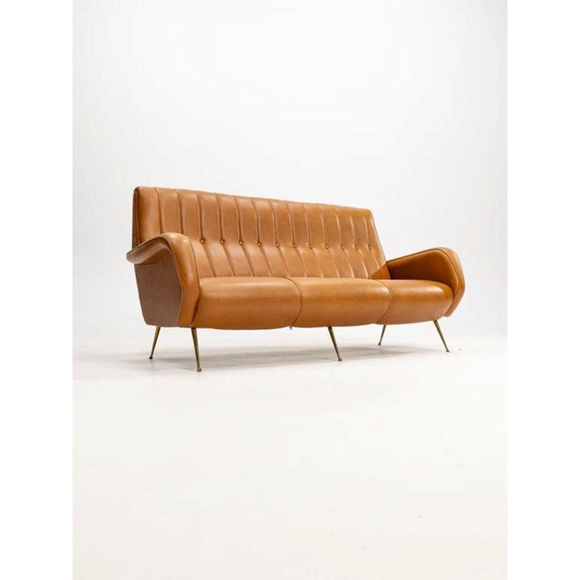 Three-Seater Sofa in Skai with Brass Feet in the style of Marco Zanuso,1950s For Sale - Image 12 of 12