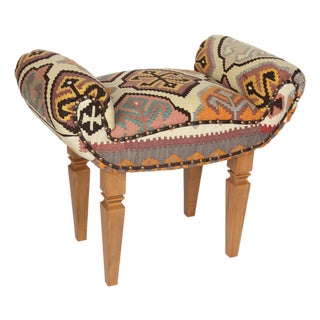 High Confortable Handmade Vintage Kilim Upholstery Living Room or Entryway Bench For Sale