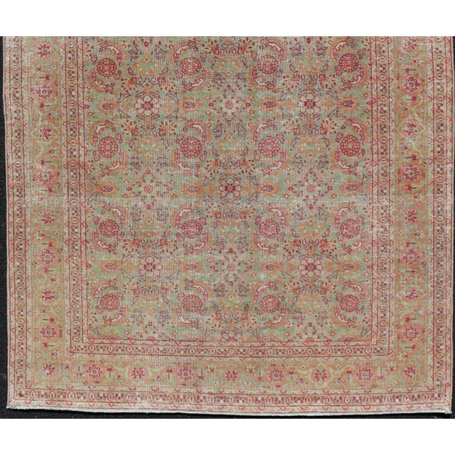 Textile Antique Persian Tabriz Rug With All-Over Design in Light Green, Pink, and Red For Sale - Image 7 of 11