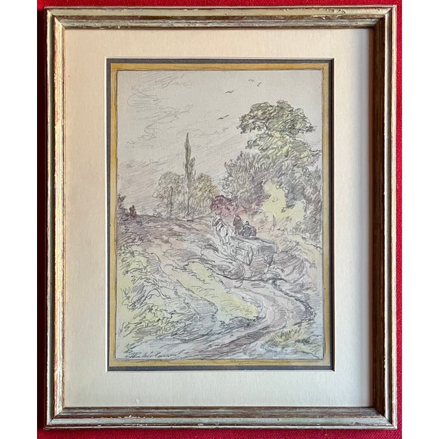Walter Shirlaw (Scottish-American 1838 – 1909) Antique 19th Century Mixed Media Watercolor Painting and Pencil Drawing of a Country Landscape For Sale In New York - Image 6 of 10