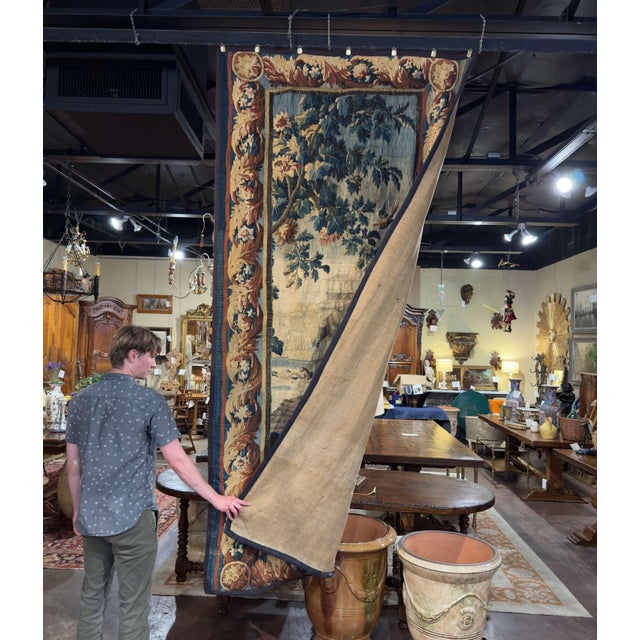 18th C. French Aubusson Verdure Tapestry With Exotic Bird and Floral Border For Sale - Image 9 of 9