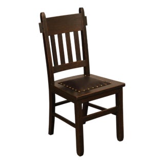 Mission Style Antique Oak Rabbit Ear Side Chair With Leather Seat For Sale