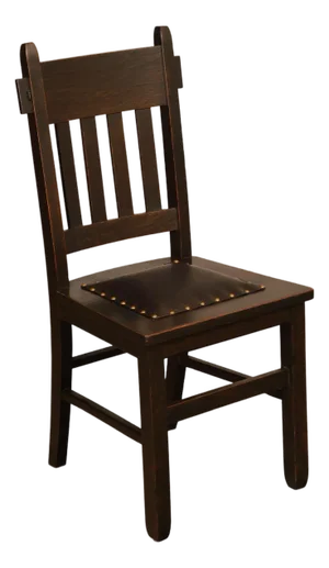 Mission Style Antique Oak Rabbit Ear Side Chair With Leather Seat
