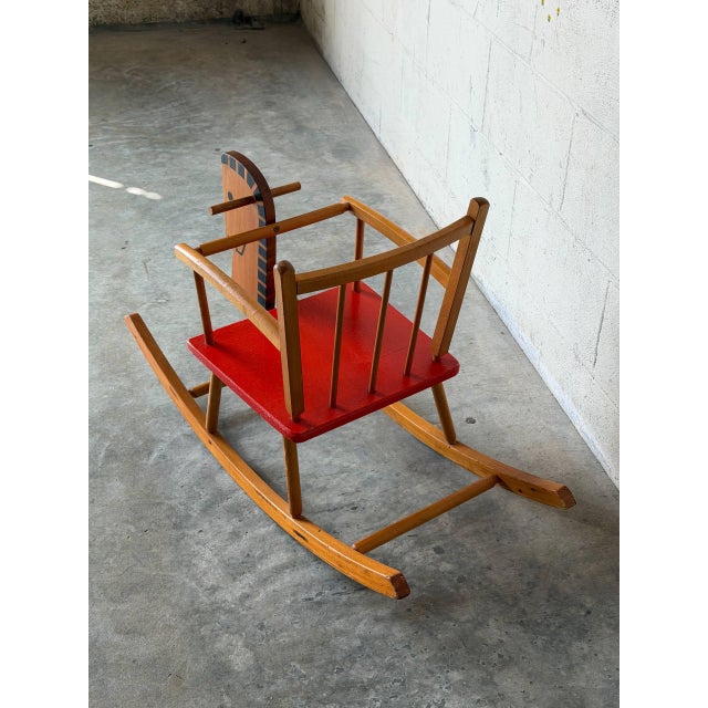 Pine Rocking Horse Toy With Red Seat Danish Mid-Century Modern 1960s For Sale - Image 9 of 10