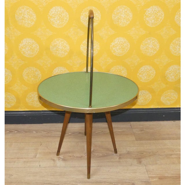 Mid-Century Modern Pastel Green Top Side Table with Handle, 1950s For Sale - Image 3 of 9