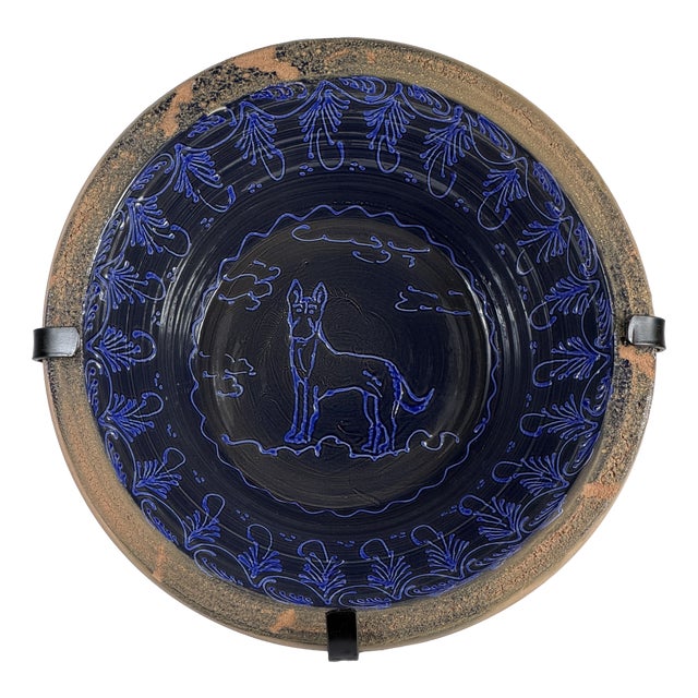 Spanish Hand-Painted Ceramic Lebrillo with Dog For Sale