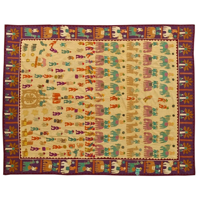 1950s Vintage Indian Embroidered Bedspread, 1950s For Sale - Image 5 of 5