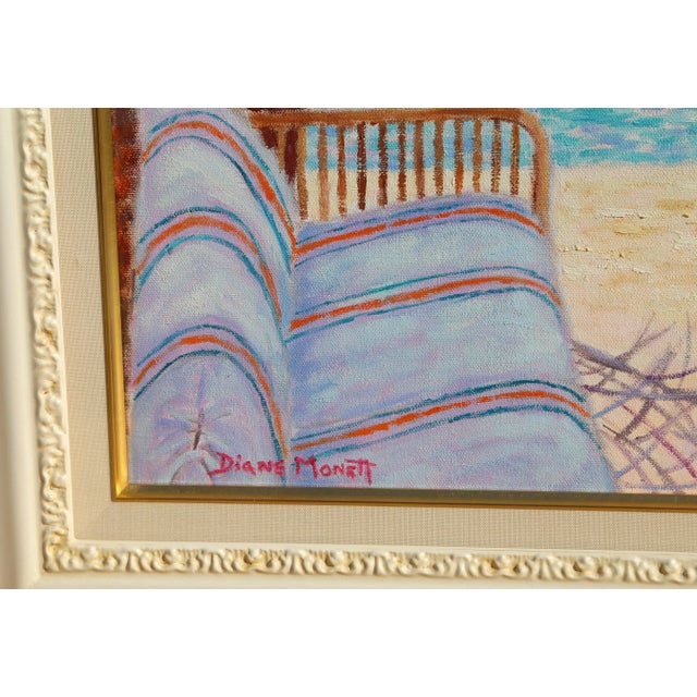 Diane Monet's colorful rendering of a poolside retreat is emblematic of her love for scenic views and lush greenery. Oil...